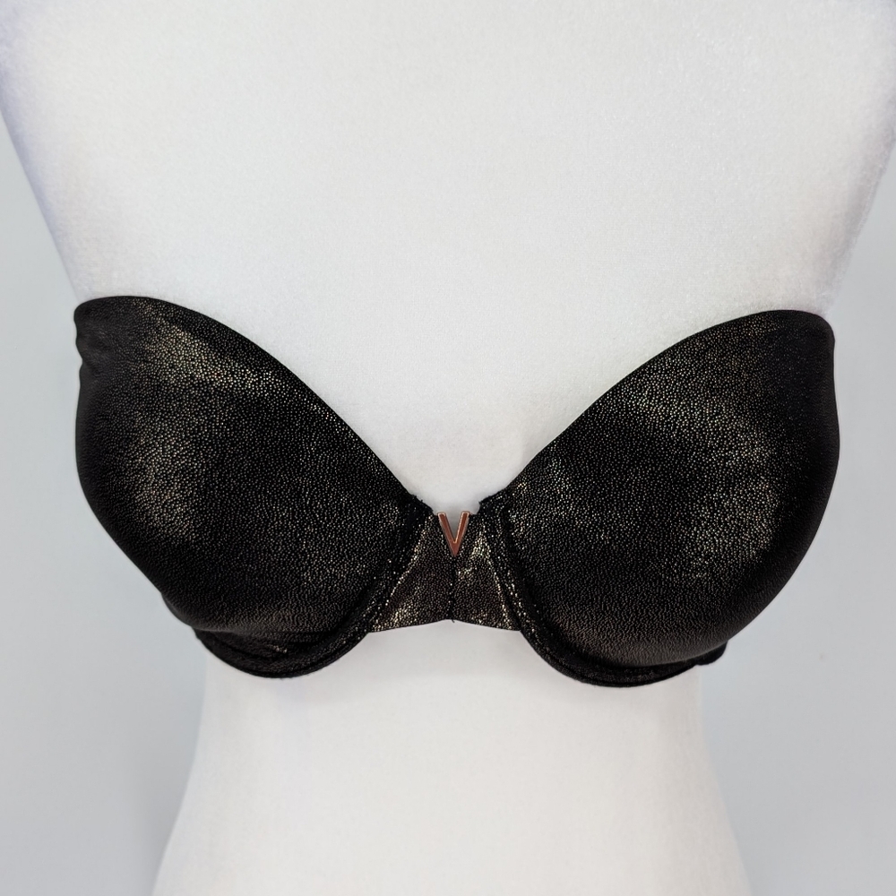 Victoria's Secret VS Black Metallic Gold Strapless Multi-Way Lined Bra 34DD